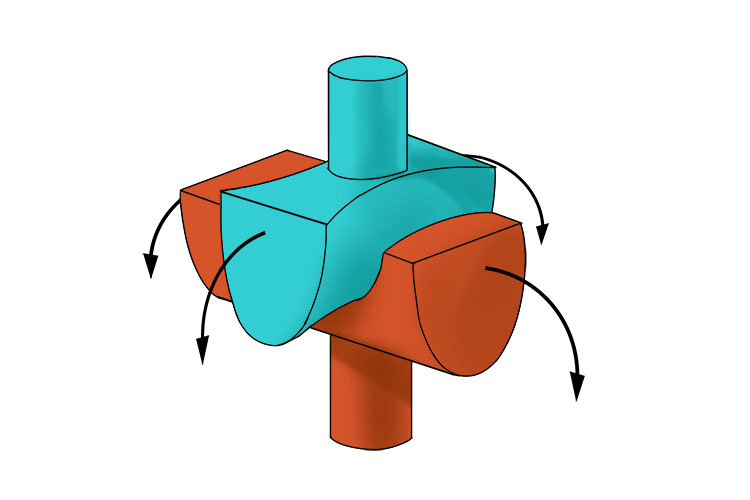 Think of a saddle joint as two saddles sitting snuggly into each other. This joint allows two planes of movement. It is a biaxial joint